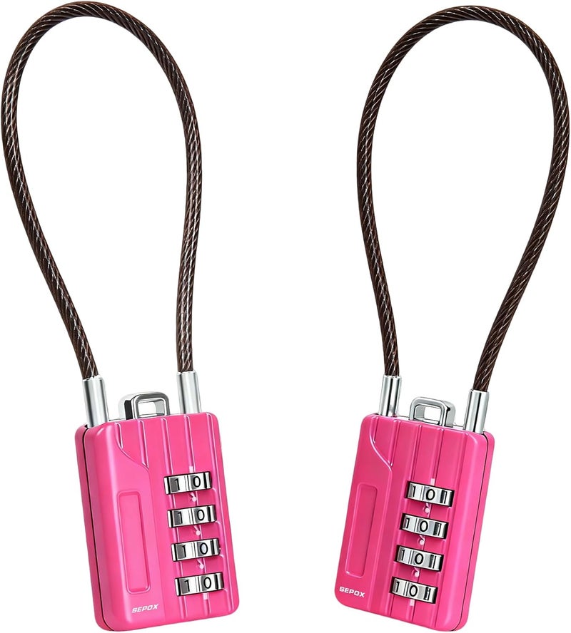 SEPOX ® Twins Resettable 4-Digit Combination Padlock, 18cm Compact Vinyl Steel Cable – Multipurpose Lock for Gym Locker, Suitcase, Mini Toolbox – Pink Gym Essentials for Women - Image 1